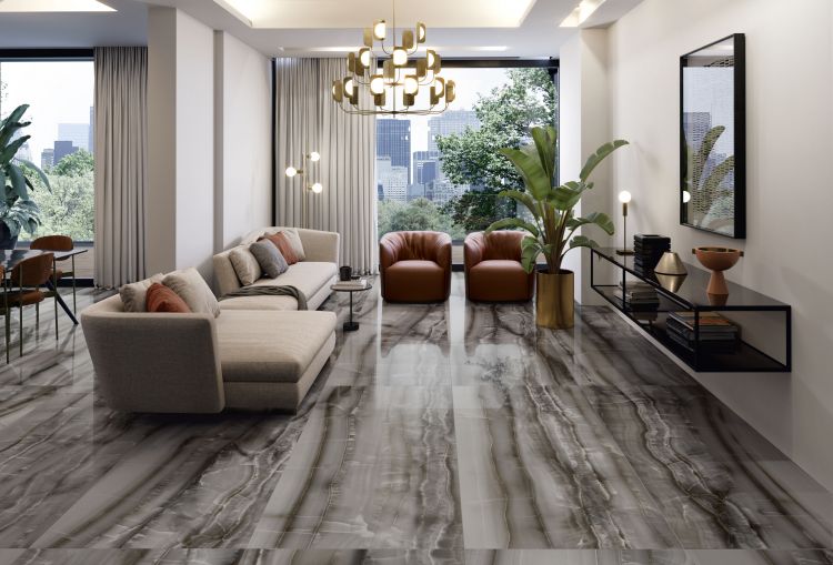 Elysium - Akoya Series - 12 in. x 24 in. Matte Rectified Porcelain Tile - Ocean Room Scene