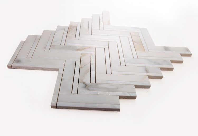 Elysium - Diana Herringbone Calacatta 11 in. x 11.75 in. Marble Mosaic