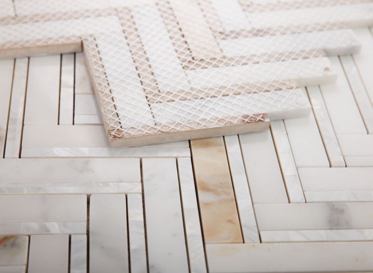 Elysium - Diana Herringbone Calacatta 11 in. x 11.75 in. Marble Mosaic