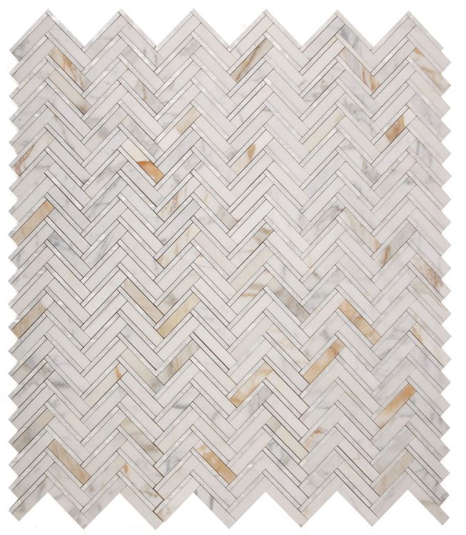 Elysium - Diana Herringbone Calacatta 11 in. x 11.75 in. Marble Mosaic