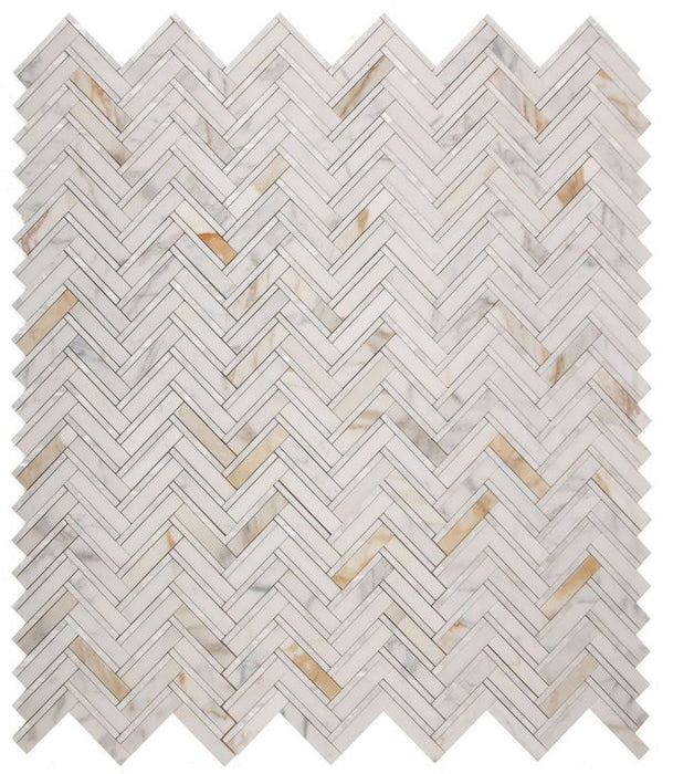 Elysium - Diana Herringbone Calacatta 11 in. x 11.75 in. Marble Mosaic