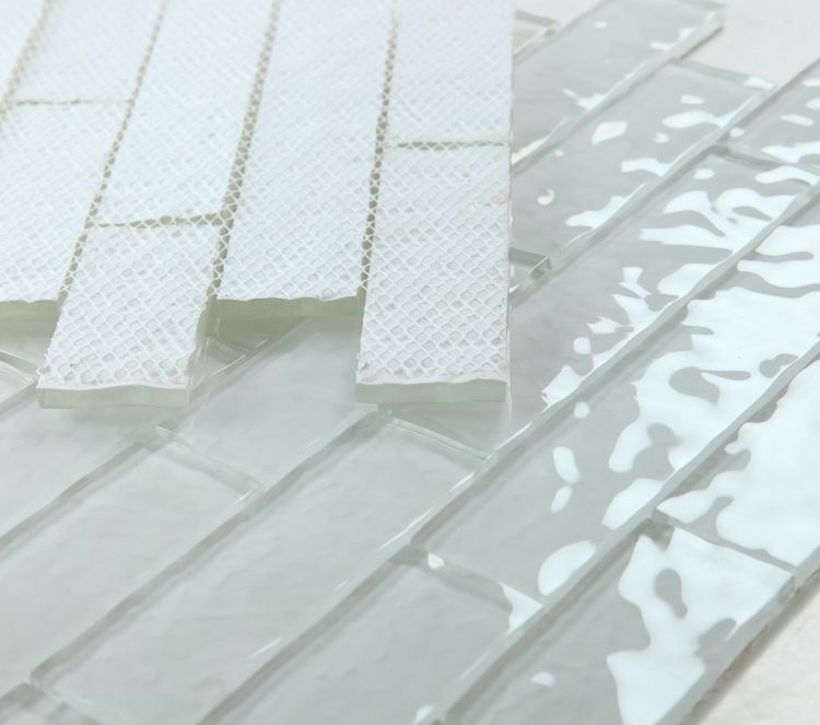 Elysium - Ripple 11.75 in. x 11.75 in. Glass Mosaic - Clear Grey