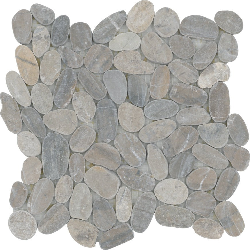 Emser Tile - Venetian Pebbles - 12&quot; x 12&quot; Stone Mosaic - Silver