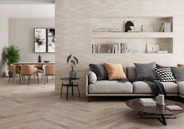 Maniscalco - Alhambra 2.5 in. x 8 in. Ceramic Tile - Crema Mix wall installation