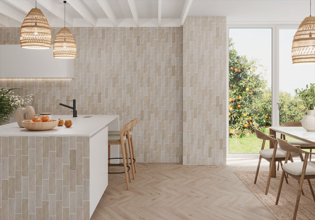 Maniscalco - Alhambra 2.5 in. x 8 in. Ceramic Tile - Cafe Mix wall installation
