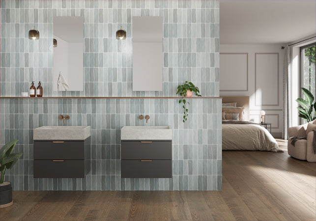 Maniscalco - Alhambra 2.5 in. x 8 in. Ceramic Tile - Lago Mix wall installation