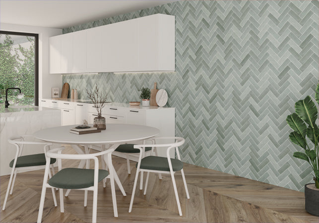Maniscalco - Alhambra 2.5 in. x 8 in. Ceramic Tile - Menta Mix wall installation