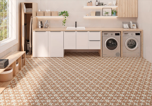 Maniscalco - Alhambra 8 in. x 8 in. Porcelain Hex Deco Tile - Yasmina floor installation
