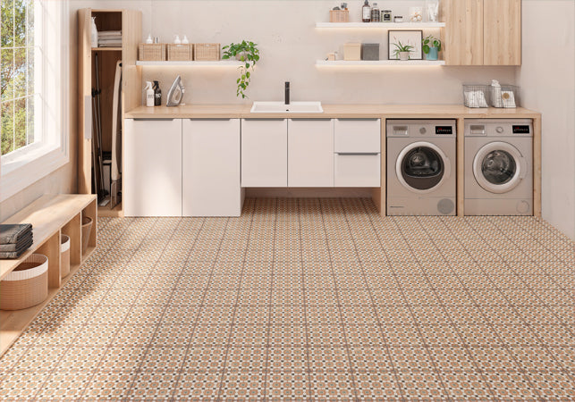Maniscalco - Alhambra 8 in. x 8 in. Porcelain Deco Tile - Tessina floor installation