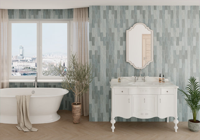 Maniscalco - Alhambra 2.5 in. x 8 in. Ceramic Tile - Lago Mix wall installation