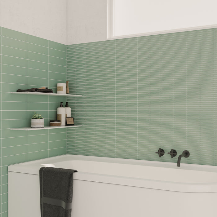 WOW - Sweet Bars 5 in. x 10 in. Matte Ceramic Mosaic - Sage wall installation