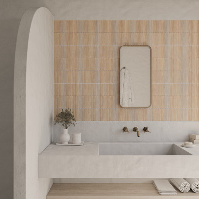 WOW - Sweet Bars 5 in. x 5 in. Matte Porcelain Mosaic - Biscuit wall installation