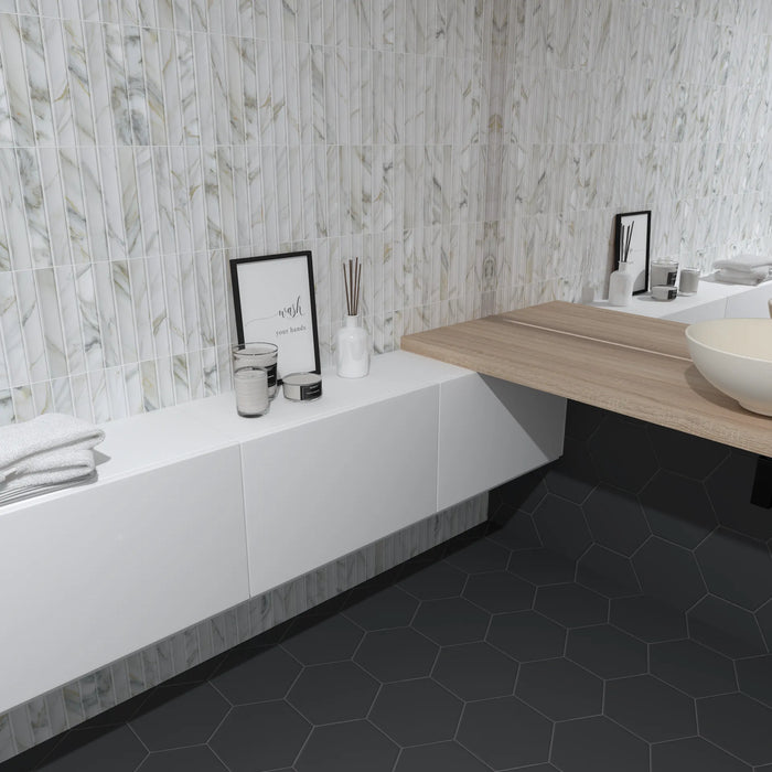 MTD - Argos Collection - 4.5 in. x 9 in. Porcelain Wall Tile - Calacatta Gold Installed 2