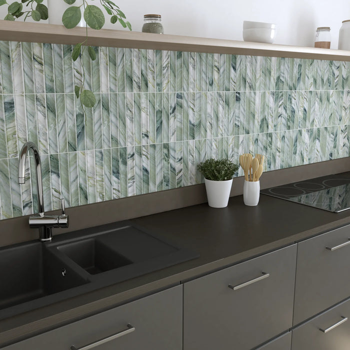 MTD - Argos Collection - 4.5 in. x 9 in. Porcelain Wall Tile - Jade Installed