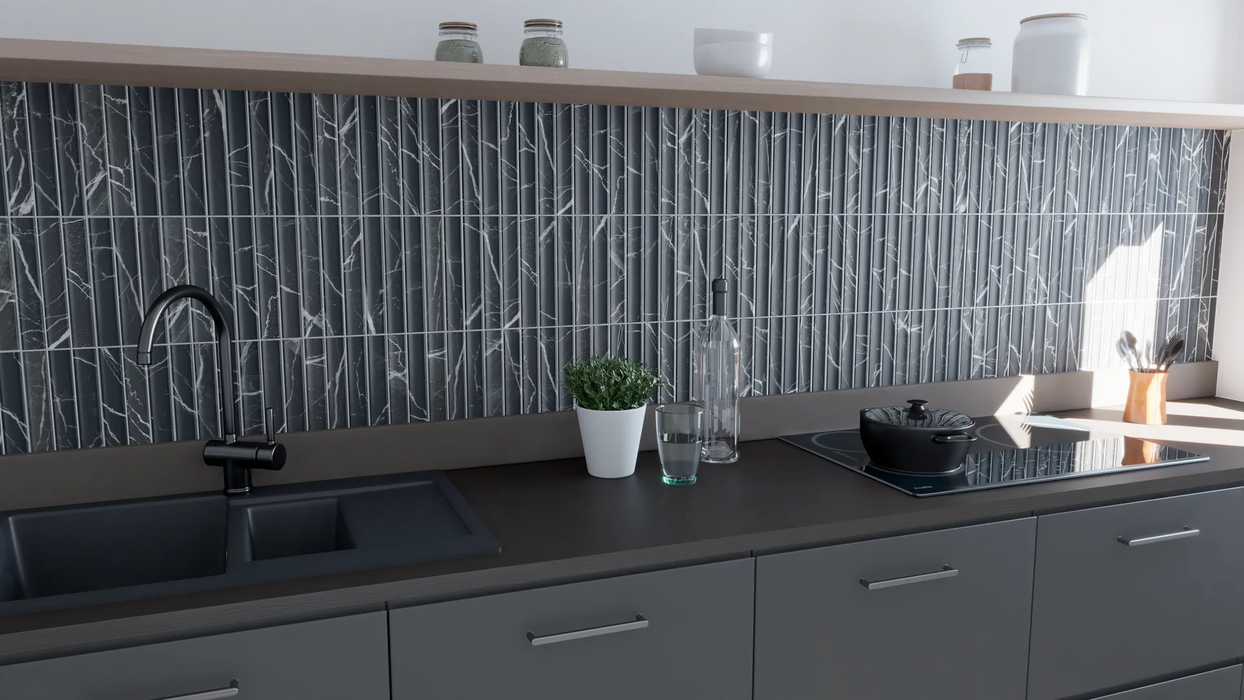 MTD - Argos Collection - 4.5 in. x 9 in. Porcelain Wall Tile - Marquina Installed