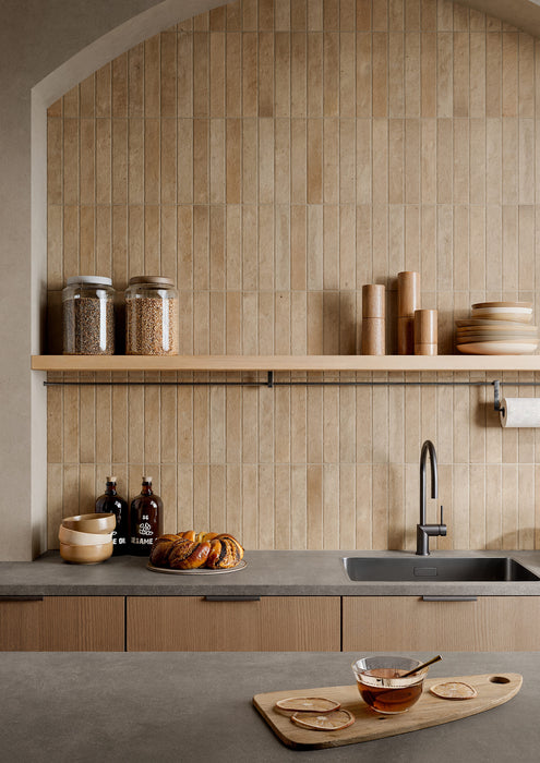 Rondine - Tyrrhenia Collection - 2 in. x 11.5 in. Porcelain Tile - Taupe Installed