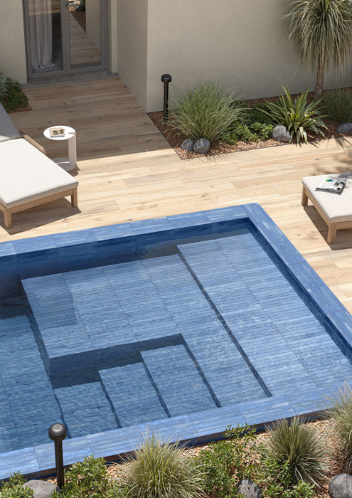 Rondine - Iridescent Collection - 2 in. x 18 in. Porcelain Tile - Blue Installed