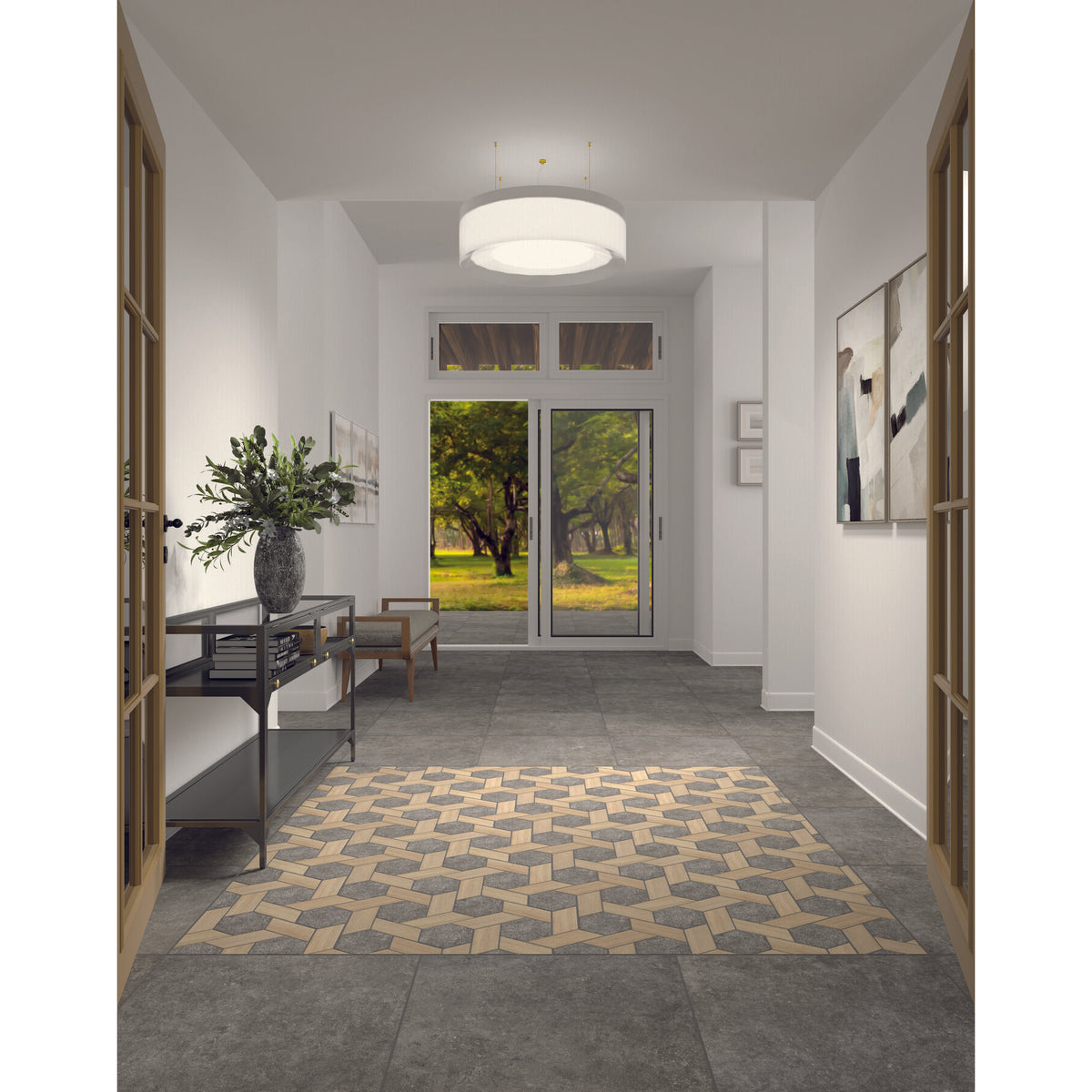 American Olean - Historic Limestone - 12&quot; x 10&quot; Landmark Hex - Porcelain Mosaic - Legacy Blend - Matte Installed