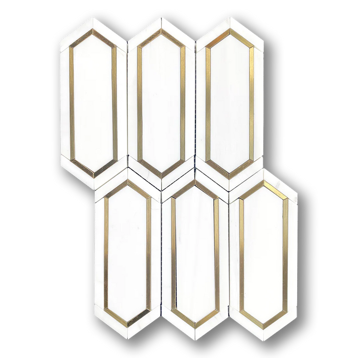 DW Tile & Stone - Aura - Dolomite Marble Picket with Brass Polished Mosaic