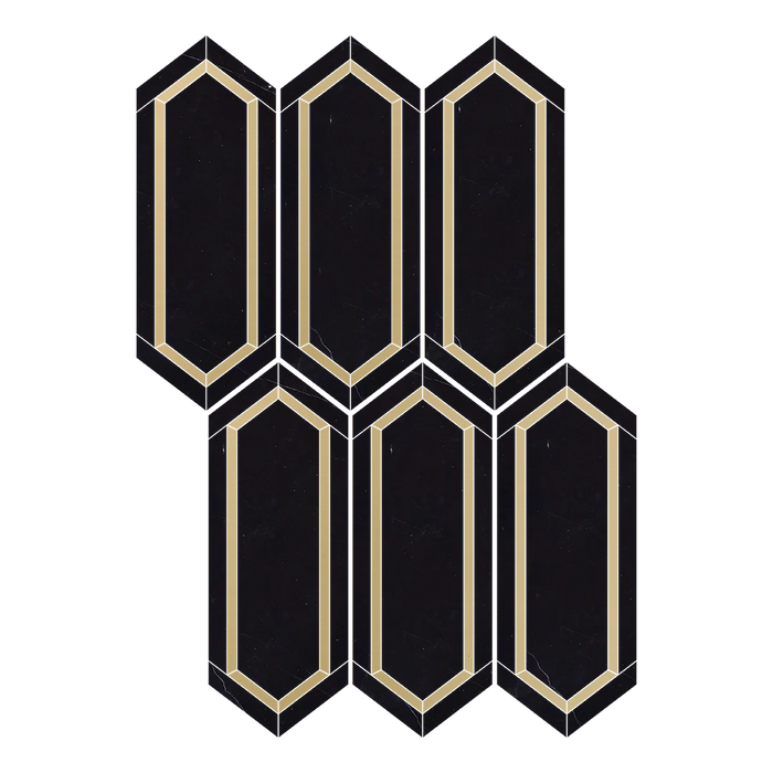 DW Tile & Stone - Aura - Nero Marquina Marble Picket with Brass Polished Mosaic