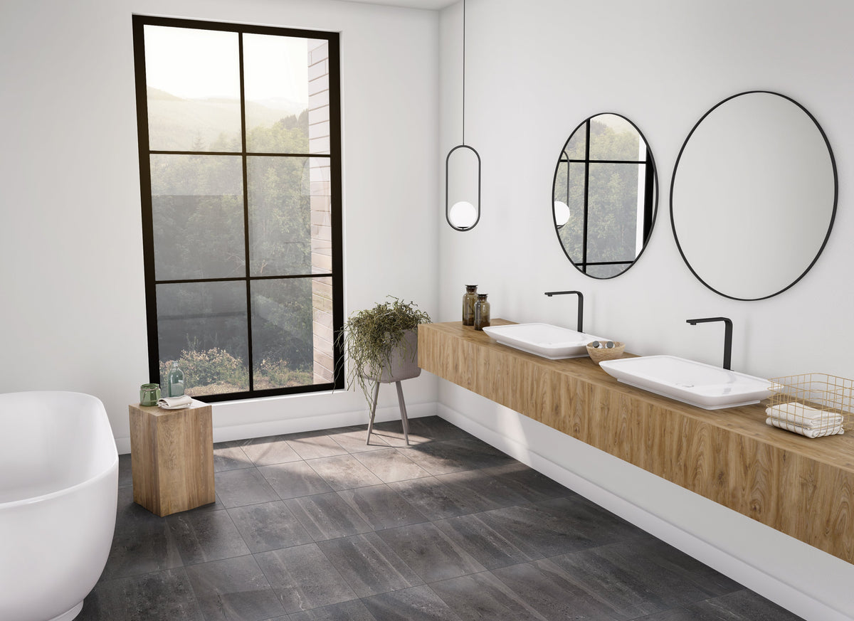 Tesoro - Adrock Series - 12 in. x 24 in. Matte Porcelain Tile - Shadow floor installation