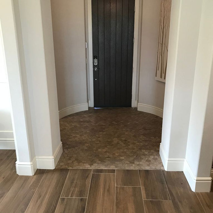 Arizona Tile - Aequa Series - 3" x 3" Porcelain Hex Mosaic - Castor floor installation