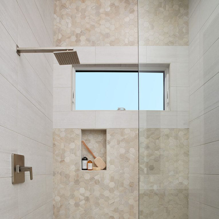 Arizona Tile - Aequa Series - 3" x 3" Porcelain Hex Mosaic - Nix wall installation