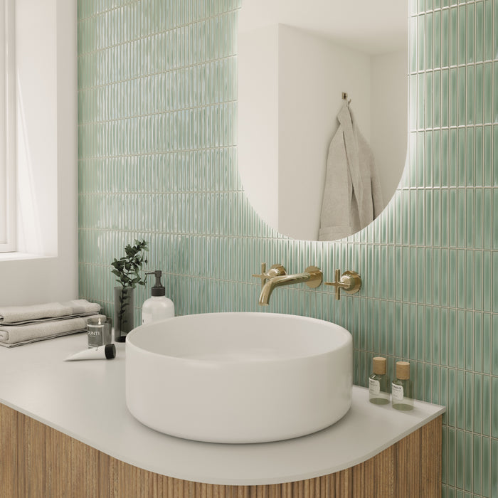 WOW - Sweet Bars 5 in. x 10 in. Glossy Ceramic Mosaic - Fern wall installation