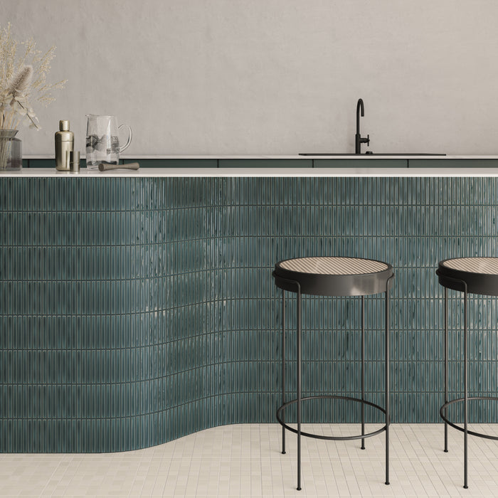 WOW - Sweet Bars 5 in. x 10 in. Glossy Ceramic Mosaic - Peacock Blue wall installation