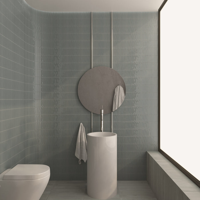 WOW - Sweet Bars 5 in. x 10 in. Glossy Ceramic Mosaic - Mineral Grey wall installation