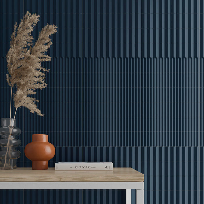 WOW - Twin Peaks - TP Med - 3" x 12" - Ceramic Tile - Matte - Aegean Blue Installed