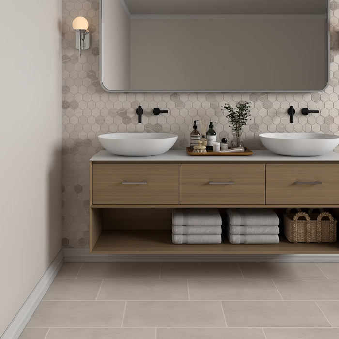 American Olean - Primstone 12" x 24" Glazed Porcelain Tile - Buff Installed