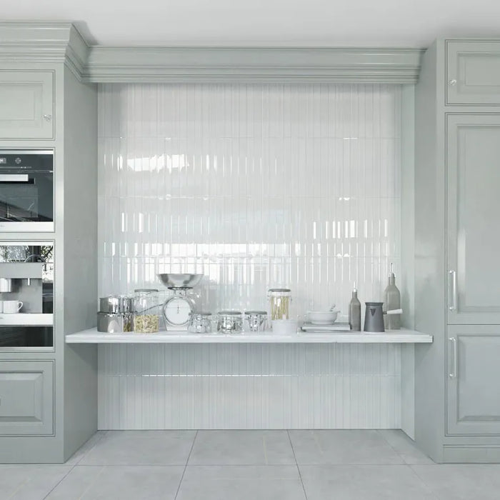 Arizona Tile - Gem 2x16 Porcelain Mosaic - Bianco Installed