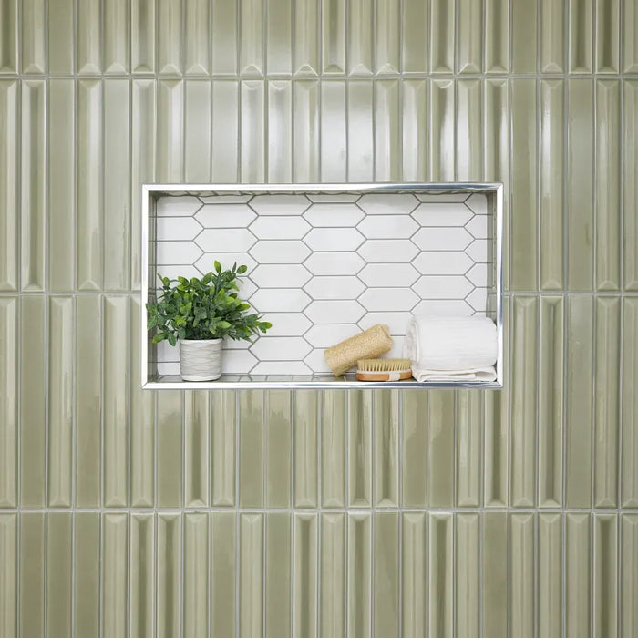 Arizona Tile - Gem 2x16 Porcelain Mosaic - Salvia Installed