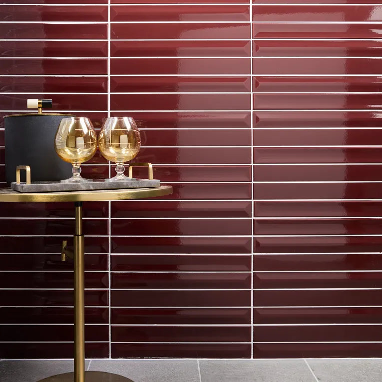 Arizona Tile - Gem 2x16 Porcelain Mosaic - Vino Wall Install