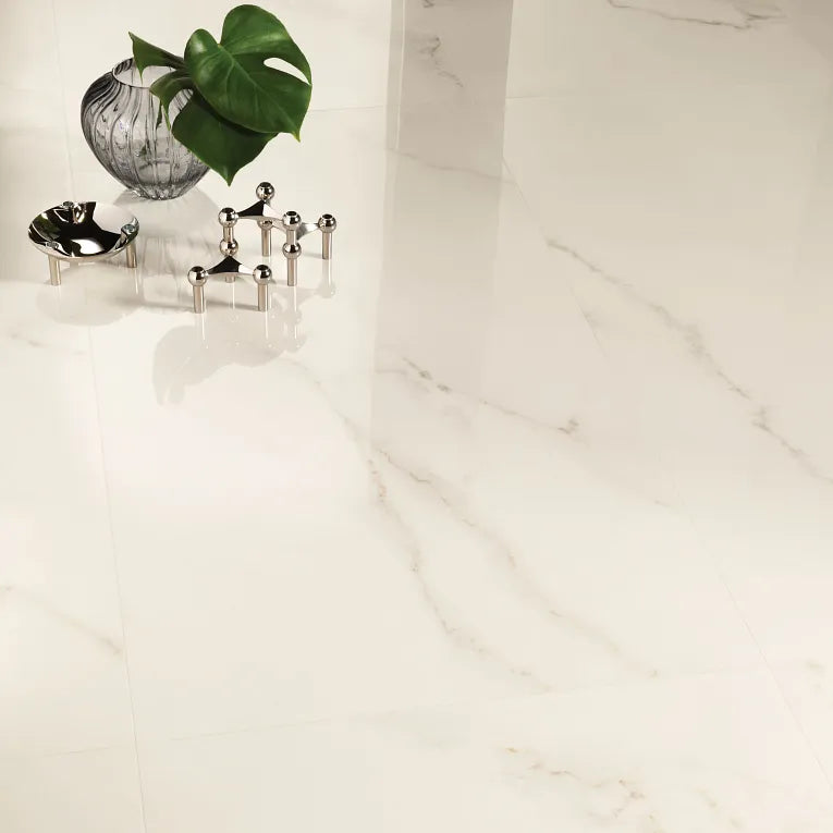 Arizona Tile - Marvel 24&quot; x 48&quot; Polished Rectified Porcelain Tile - Calacatta Apuano floor installation