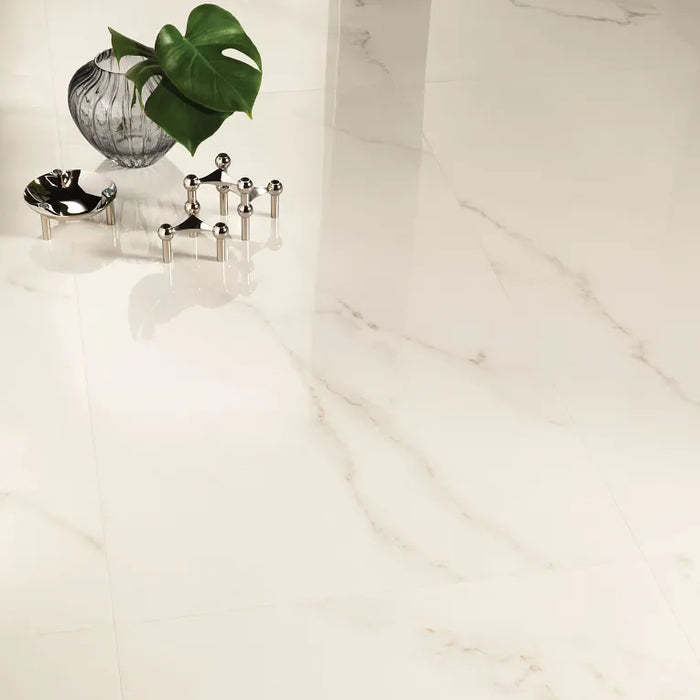 Arizona Tile - Marvel 24" x 48" Polished Rectified Porcelain Tile - Calacatta Apuano floor installation