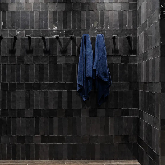 Arizona Tile - Flash 5" x 5" Ceramic Wall Tile - Graphite Shower Install