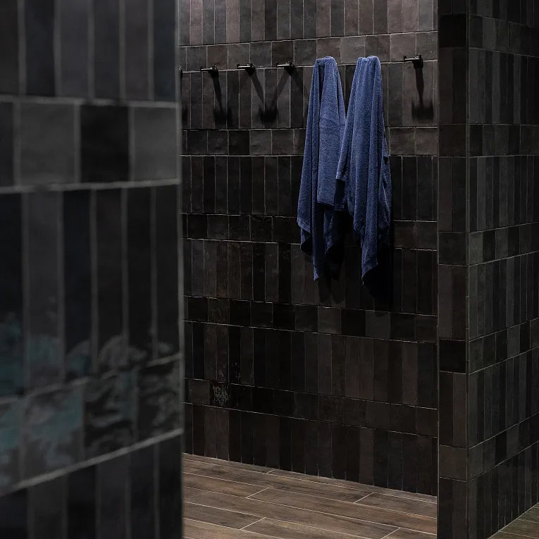 Arizona Tile - Flash 3&quot; x 12&quot; Ceramic Wall Tile - Graphite Shower Install 3