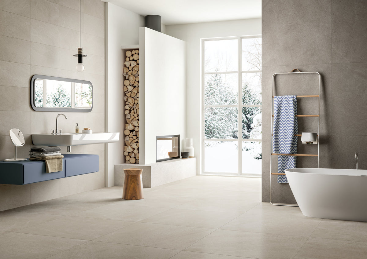 Tesoro - Yosemite Series - 24 in. x 24 in. Rectified Porcelain Tile - Lake floor installation