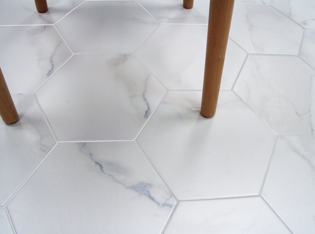 Bellagio - Bismarck Palmer Collection - 8&quot; x 9&quot; Porcelain Hex Tile - Aloe Cream floor installation