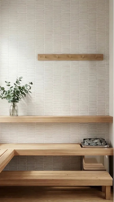 Bedrosians - Node 16 in. x 48 in. Matte Ceramic Wall Tile - Snow Installed