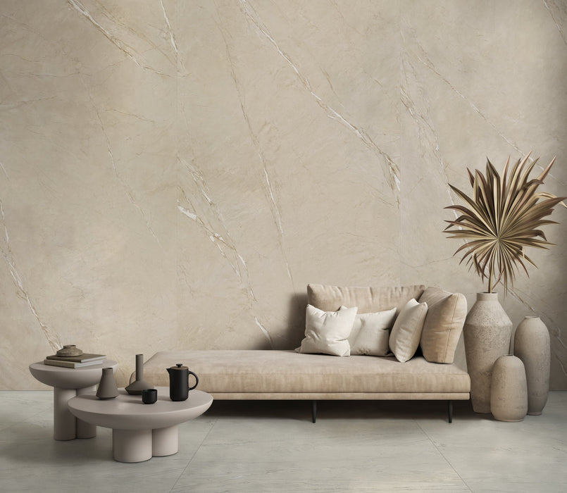 Happy Floors - Cardosia 48 in. x 110 in. Natural Porcelain Tile - River Rock wall installation