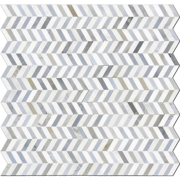 MM Tile and Stone - Bardiglio & Oriental Mini Chevron Marble Polished Waterjet Mosaic