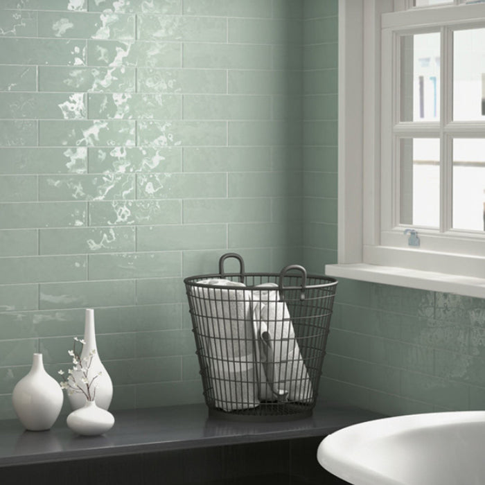 Mosaic & Tile Depot - Cottage 3" x 12" Ceramic Tile - Jade wall installation