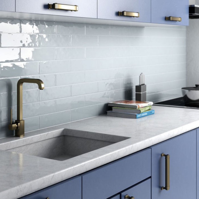 Mosaic & Tile Depot - Cottage 3" x 12" Ceramic Tile - Ash Blue wall installation