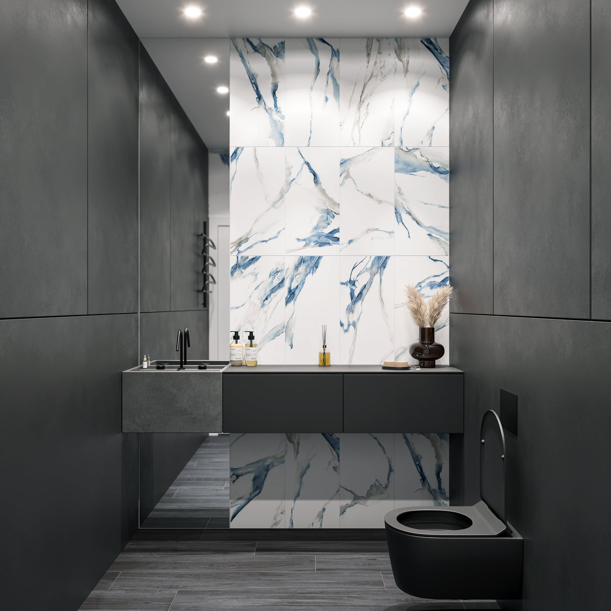 Floors 2000 - Calacatta Aqua 12 in. x 24 in. Matte Porcelain Tile - Aqua wall installation