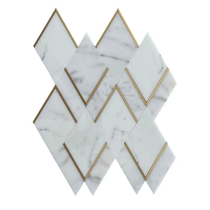MM Tile and Stone - Statuario & Brass Arrowhead Marble Polished Waterjet Mosaic