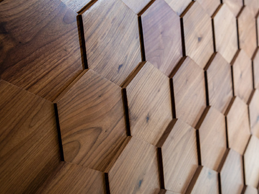 DuChateau - Celestio Legno - Hexo Wall Coverings - American Walnut Installed