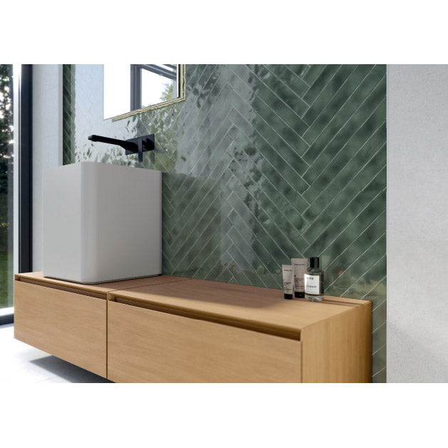 Cifre Ceramica - Lula 2" x 20" Ceramic Tile - Green Installed